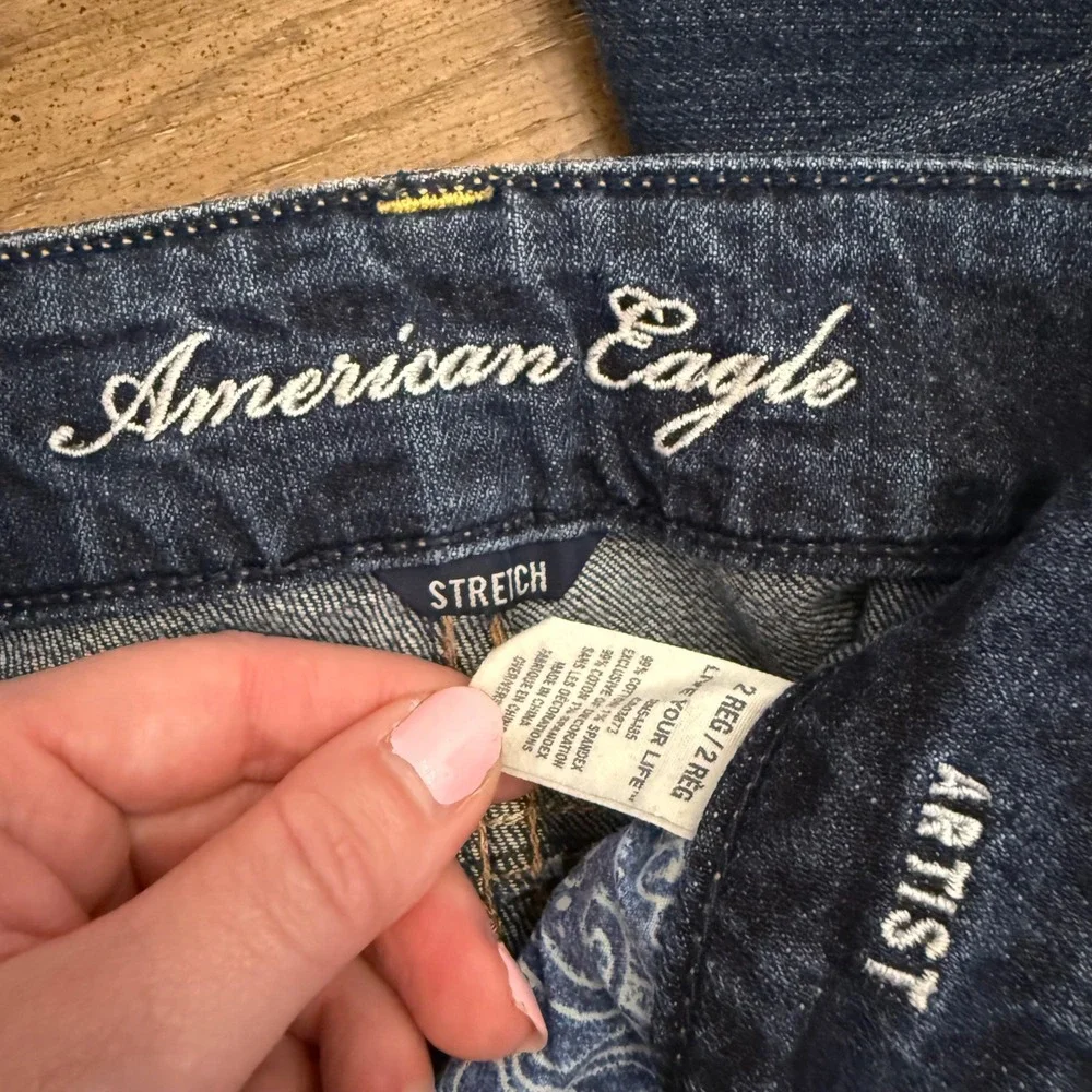 RARE Y2K American Eagle Artist Jeans Dark Wash Low Rise Distressed Vintage AEO 2